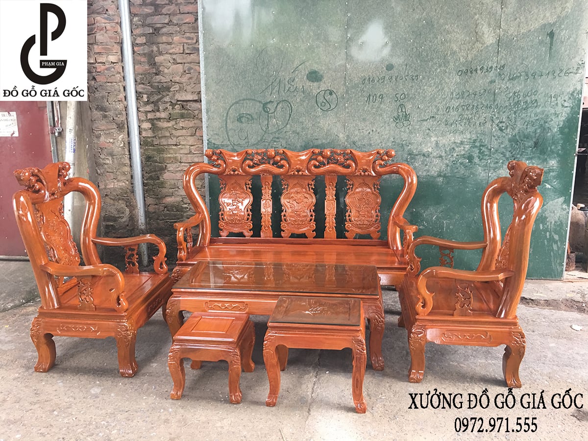 Bộ bàn ghế Minh Quốc Đào gỗ Lim 6 món cột tay 10 - Đồ Gỗ Phạm Gia