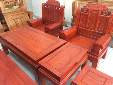 Bộ bàn ghế Âu Á hộp chương voi gõ đỏ