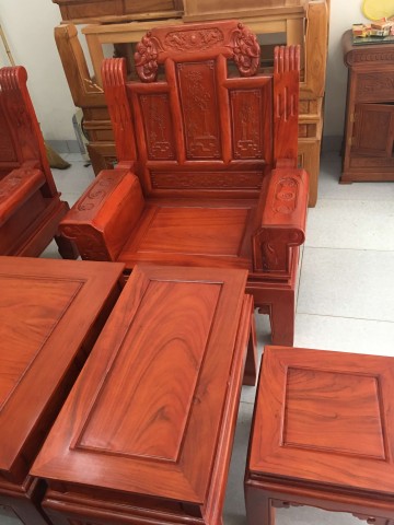Bộ bàn ghế Âu Á chương voi 6 món gỗ gõ đỏ
