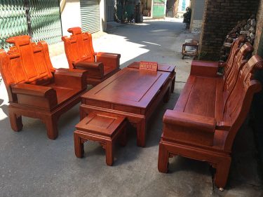 Bộ bàn ghế Âu Á Hộp chương cuốn thư gỗ Hương đá vân VIP 6 món