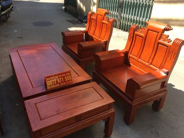 Bộ bàn ghế Âu Á Hộp chương cuốn thư gỗ Hương đá vân VIP 6 món