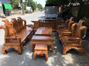 Bộ bàn ghế tần thuỷ hoàng gỗ gõ đỏ 6 món cột 12