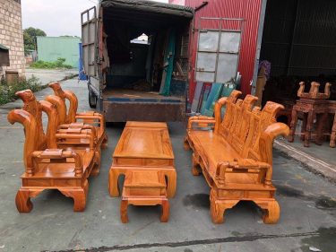 Bộ bàn ghế tần thuỷ hoàng gỗ gõ đỏ 6 món cột 12