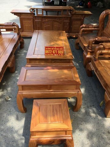 Bộ bàn ghế tần thuỷ hoàng gỗ gõ đỏ 6 món cột 12