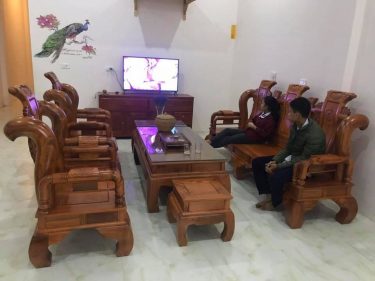 Bộ bàn ghế tần thuỷ hoàng gỗ gõ đỏ 6 món cột 12