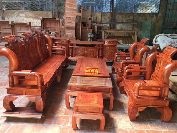 Bộ bàn ghế Tần Thủy Hoàng 6 món cột 14 gỗ Hương Đá