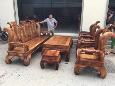 Bộ bàn ghế Tần Thuỷ Hoàng tay 14 gỗ Hương vân