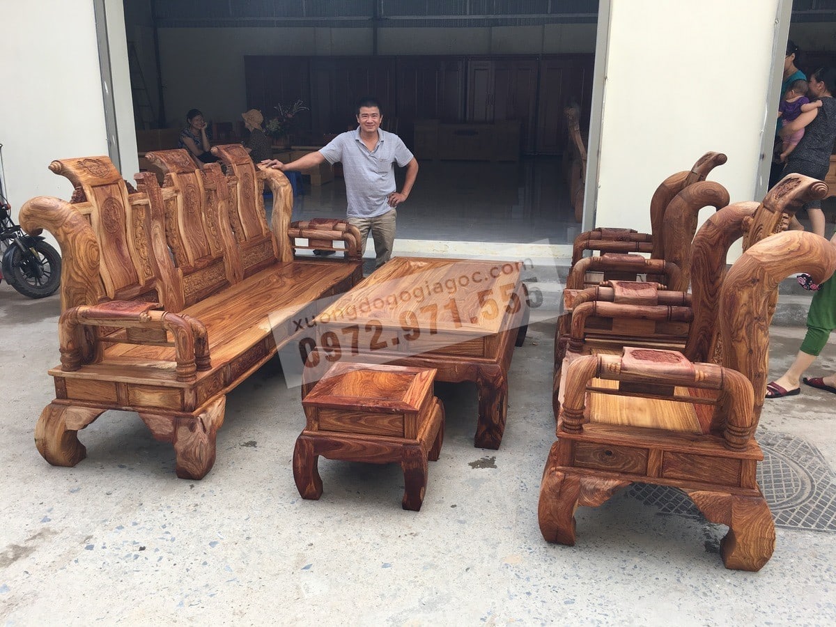 Bộ bàn ghế Tần Thuỷ Hoàng tay 14 gỗ Hương vân cực đẹp