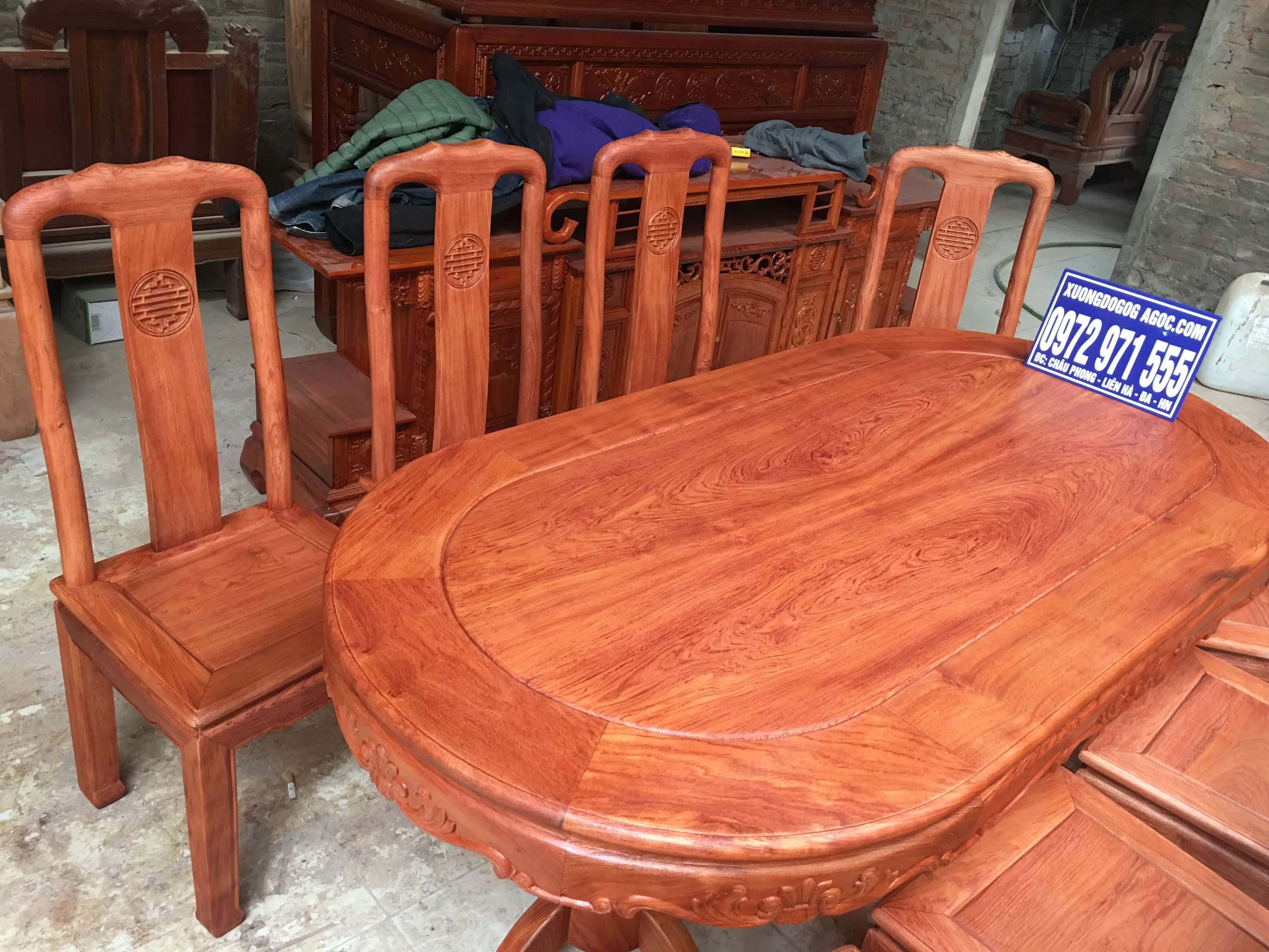Bàn ăn gỗ hương đá bộ 8 ghế cực đẹp - Xưởng đồ gỗ giá gốc