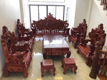 Bộ ghế Rồng Khuỳnh Nghê Đỉnh gỗ Hương Đỏ 12 món tay cột 12