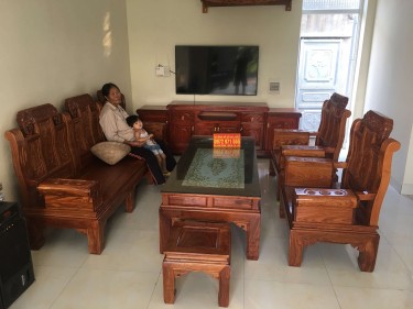 Bộ bàn ghế Âu Á tay hộp chương voi gỗ hương vân 6 món