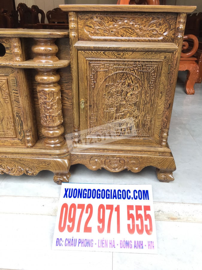 kệ tivi cột nho gỗ mun