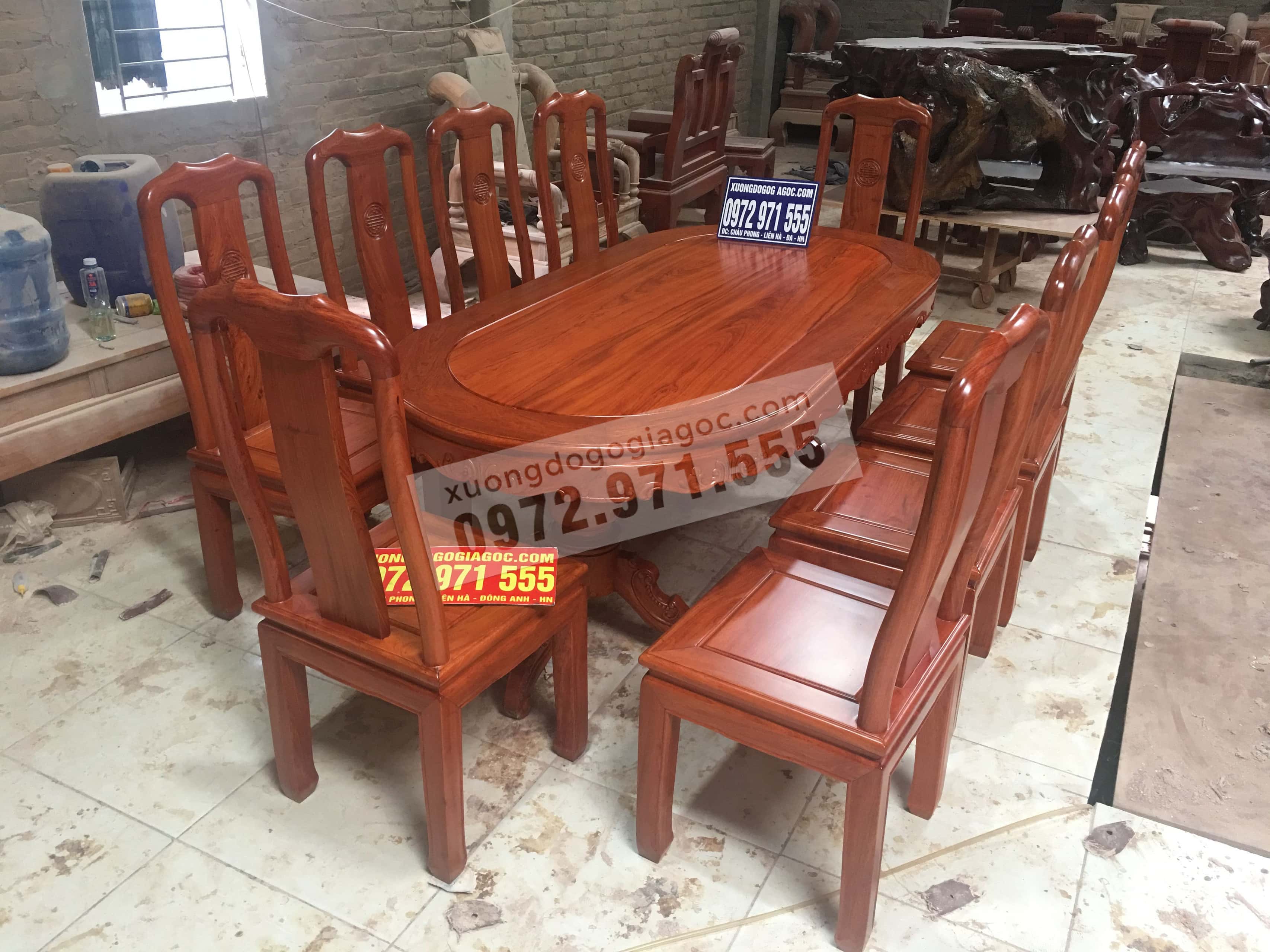 Bộ bàn ăn 10 ghế gỗ Hương Đá - Xưởng Đồ Gỗ Giá Gốc
