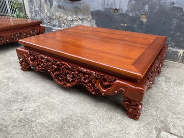 Sập gỗ gụ đục mai điểu sơn PU màu cánh gián rất đẹp