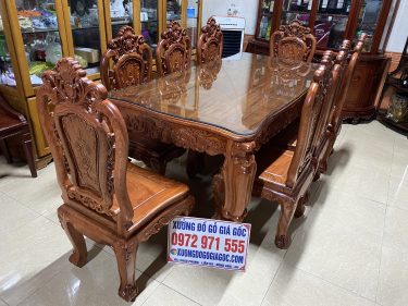 Bộ bàn ghế ăn gỗ hương đá vân vip tuyển chọn kỹ