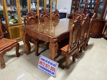 Bộ bàn ghế ăn gỗ hương đá nhiều vân đẹp, hàng hoàn thiện kỹ