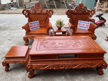Bộ bàn ghế Hoàng Gia gỗ hương đá chân 14 ván tràn 3cm