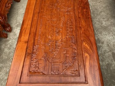 Bàn phòng khách gỗ hương đá đục tranh Thuận buồm xuôi gió