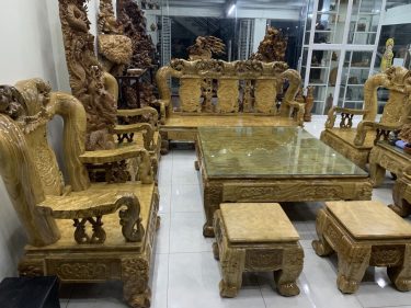 Bộ bàn ghế Minh quốc đào gỗ Nu nghiến hàng khủng 10 món tay cột 16
