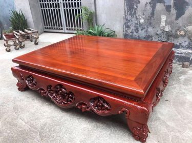 Sập ba bông gỗ gụ đục tích đồng quê