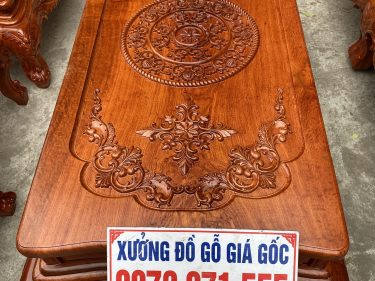 Mặt bàn ván liền tấm dày 4cm đục hoa lá tây