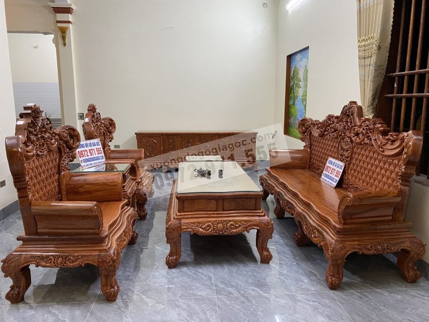 Bộ bàn ghế hoàng gia V4 Gỗ hương đá mẫu mới nhất năm 2021
