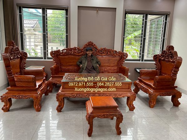 Tổng thể bộ bàn ghế hoàng gia V5 gỗ hương đá