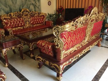 2 ghế dài bộ hoàng gia dát vàng bọc đệm