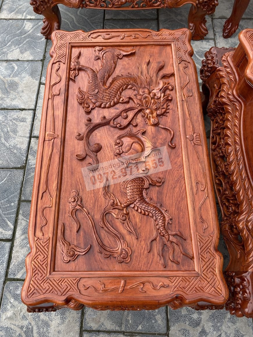 Đôn đầu bàn đục tranh Thanh Long Cuộn thủy