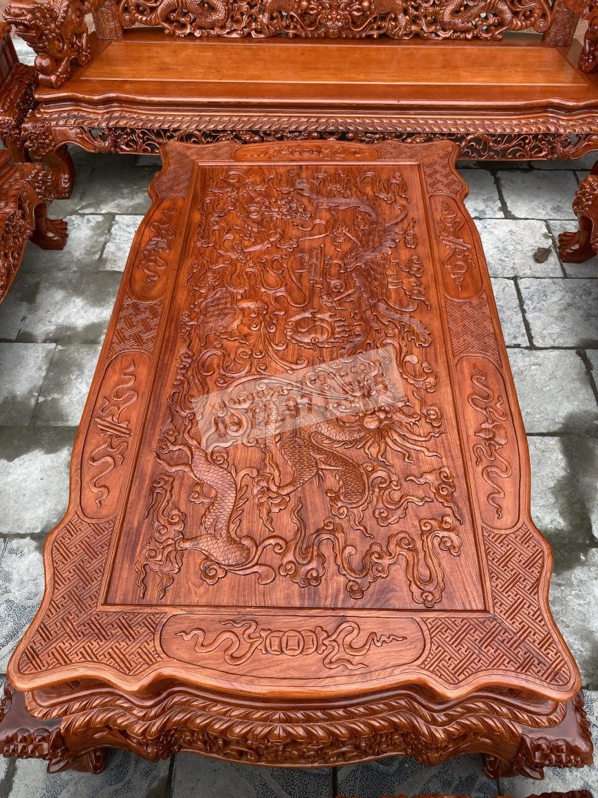 Mặt bàn đục tranh phong thủy "Tứ Linh"