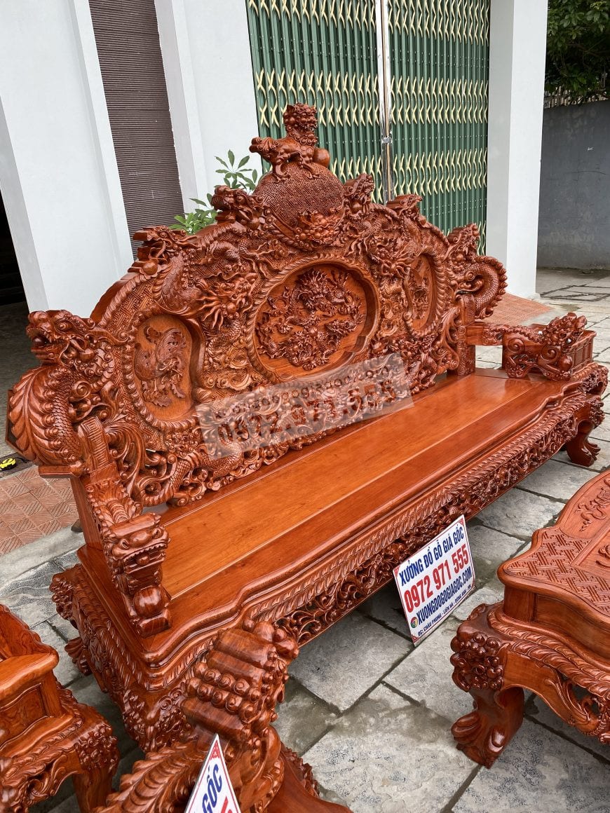 Vách ghế dài đục thủ công bằng tay 100%