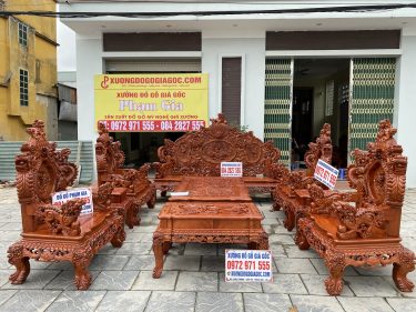 Bàn ghế Rồng Đỉnh tay 14 gỗ hương hàng đặt theo yêu cầu của Gia đình Anh Đức