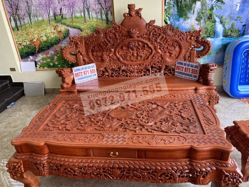Mặt bàn bộ rồng đỉnh Chân 16 yếm liền đục tứ diện