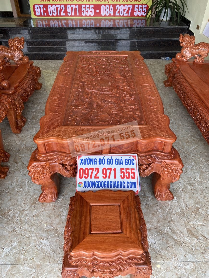 Mặt bàn đục tranh phong thủy "Tứ Linh"