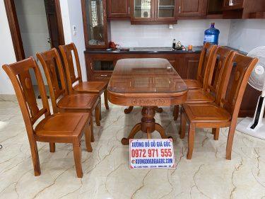Bàn ăn hình chữ nhật 6 ghế gỗ tự nhiên