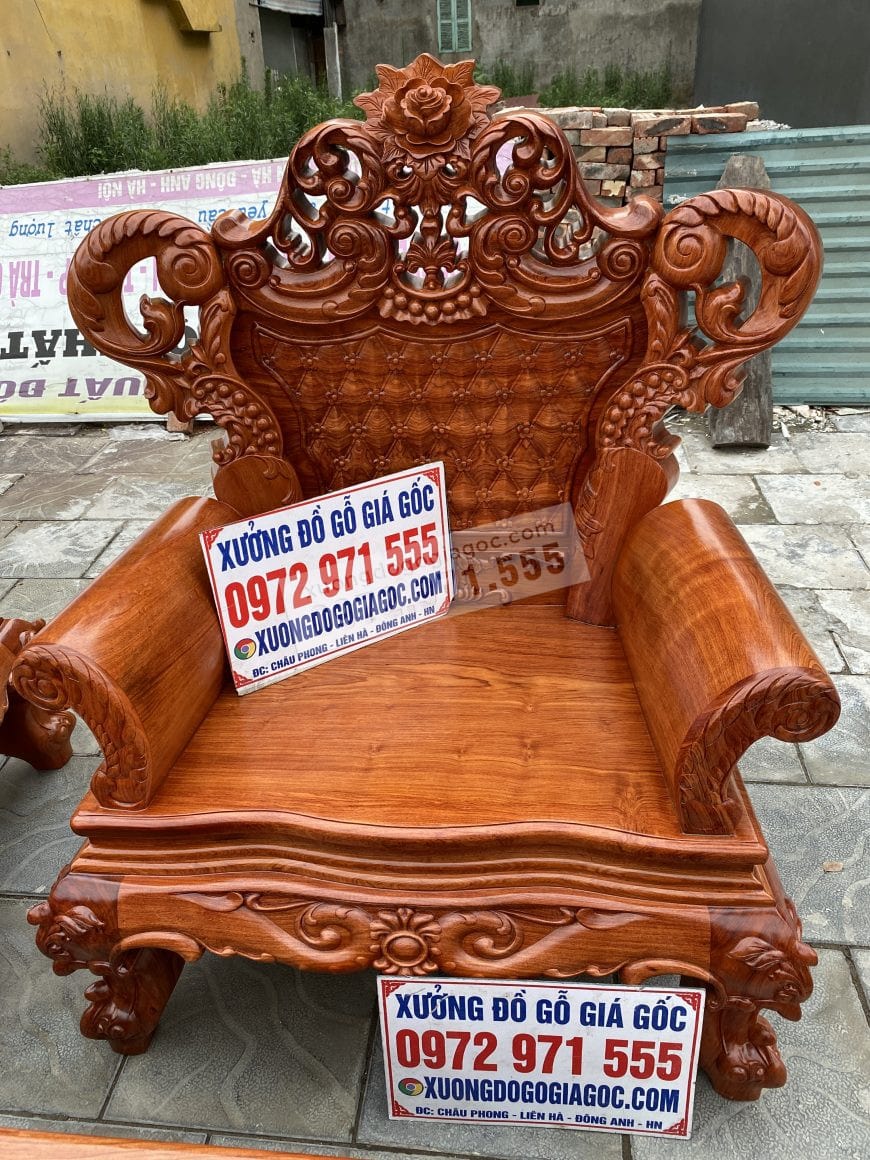 Ghế đơn bàn ghế hoàng gia V4 gỗ hương đá vách đục trám hoa mai