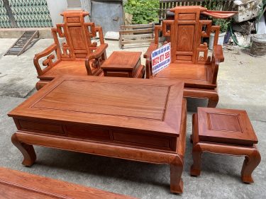 Bộ đôi ghế đơn và đôn kẹp giữa 2 ghế đơn bộ sơn thủy gỗ hương