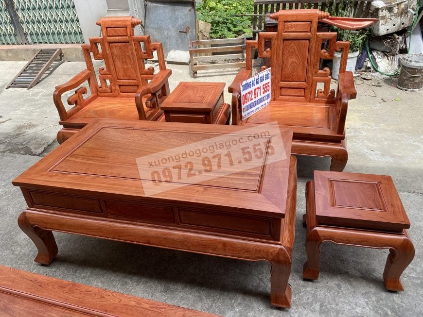 Bộ đôi ghế đơn và đôn kẹp giữa 2 ghế đơn bộ sơn thủy gỗ hương