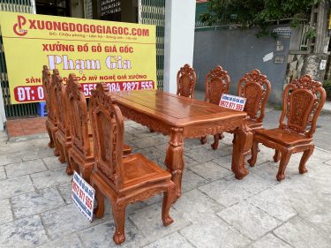 Bàn ghế ăn hình chữ nhật 8 ghế hoàng gia gỗ hương