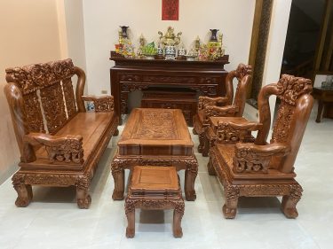 Bàn Ghế quốc voi tay cột 12 gỗ hương đá