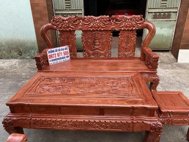 Ghế dài vách to đục voi tài lộc, chương ghế đục thủ công bằng tay