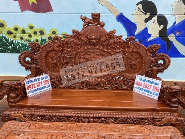 Ghế Dài bộ rồng đỉnh chân 14 gỗ hương