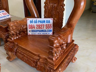 Bàn ghế minh voi chiến quốc cột 14 chân 14 gỗ hương đá đục thủ công