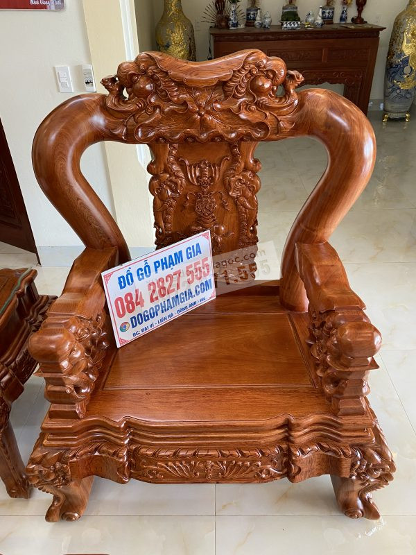 Bàn ghế minh voi chiến quốc cột 14 chân 14 gỗ hương đá đục thủ công