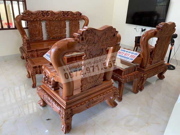 Bàn ghế minh voi chiến quốc cột 14 chân 14 gỗ hương đá đục thủ công