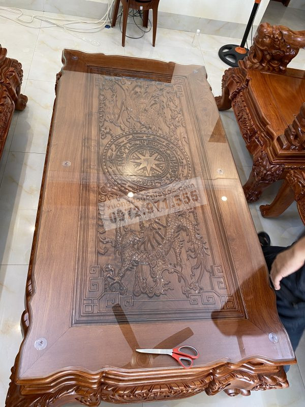 Bàn ghế minh voi chiến quốc cột 14 chân 14 gỗ hương đá đục thủ công